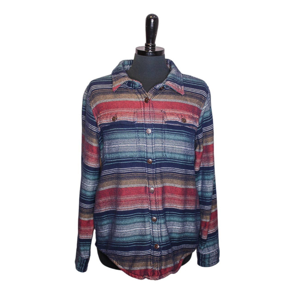 LL Bean Cotton Weave Shacket Stripes Multicolor Pockets Size S
